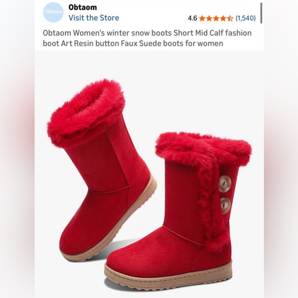 Women's Red Faux Suede Winter Boots